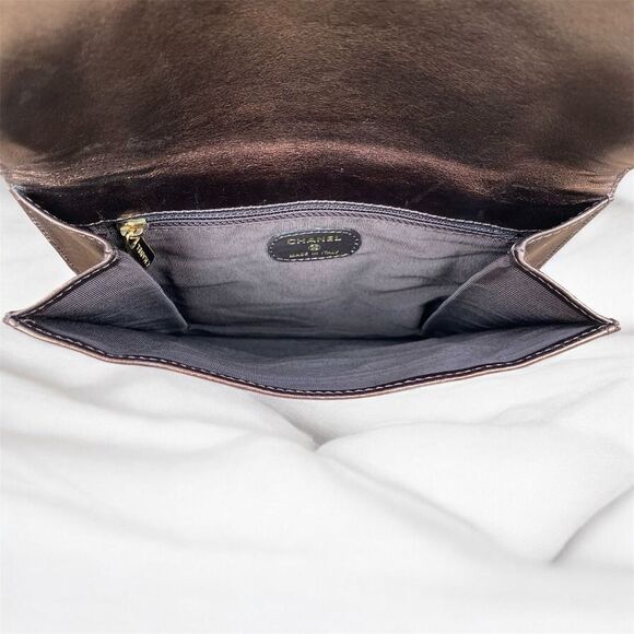 Vintage Chanel Metalic Brown Leather Flap Messenger CrossbodyBag w/COA & Card - Picture 6 of 15